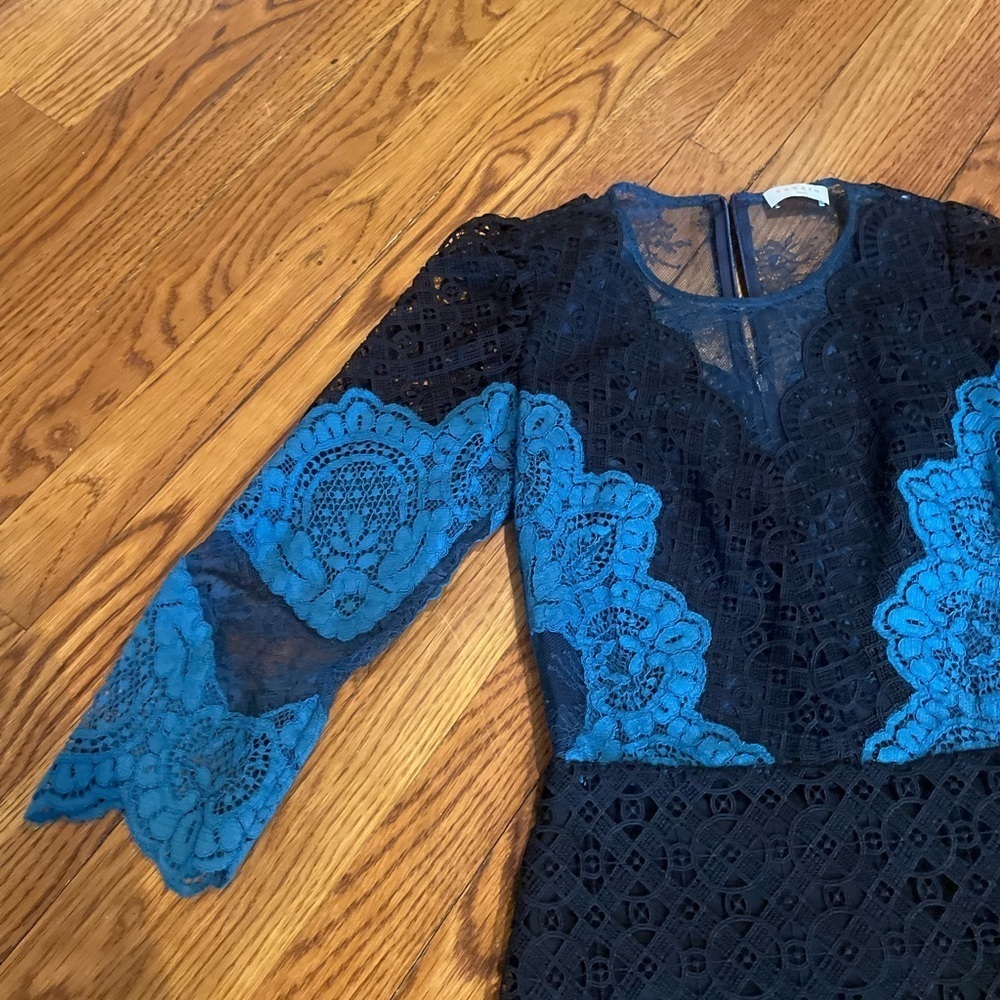 SANDRO Black and Blue Lace Design Dress - Picture 3 of 8